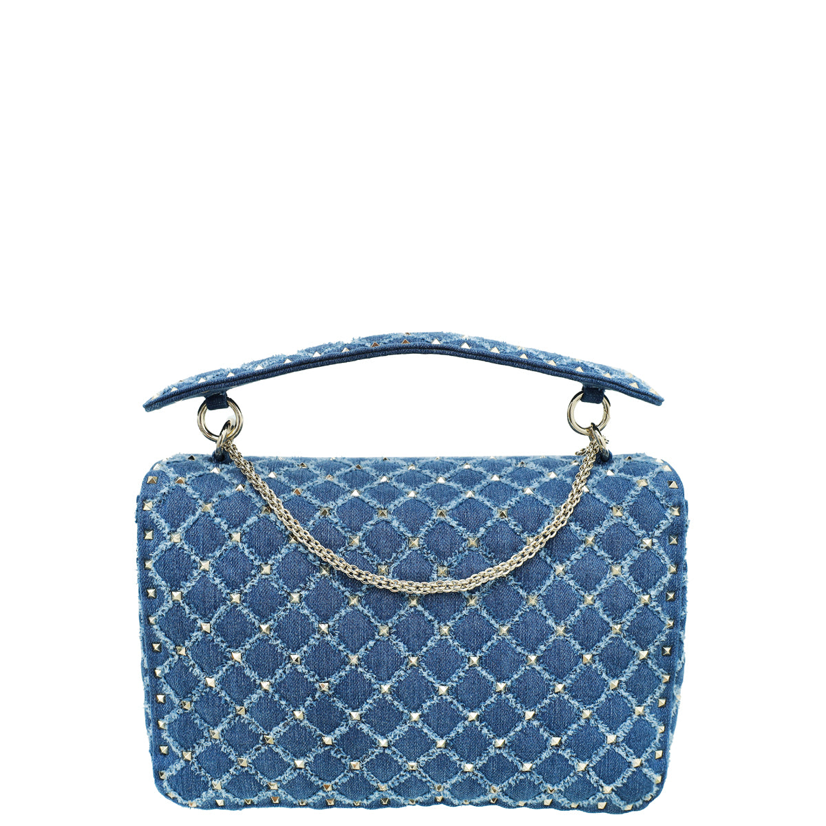 Valentino Blue Spike Rockstud Denim Chain Large Shoulder Bag