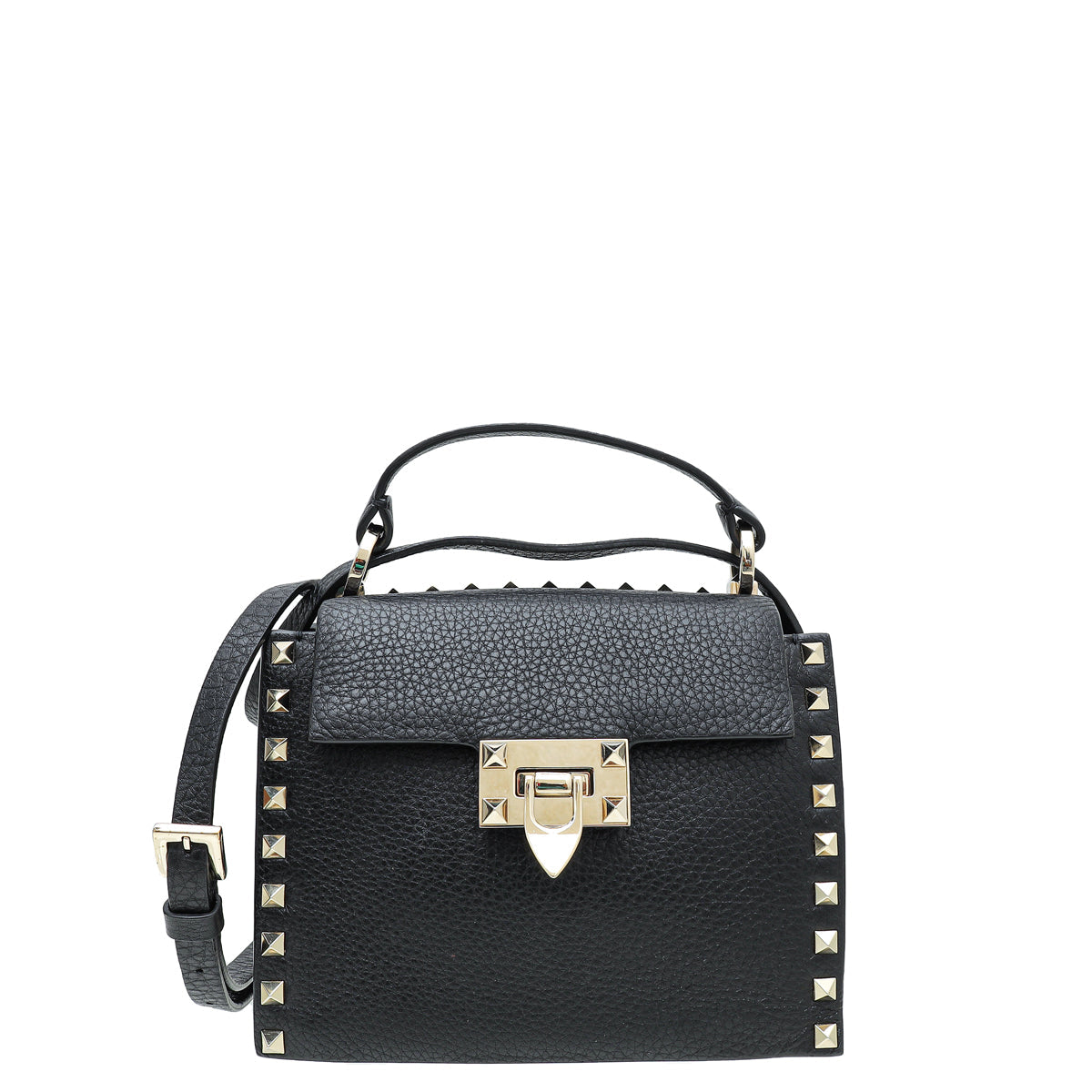 Valentino Black Rockstud Flap Top Handle Convertible Bag