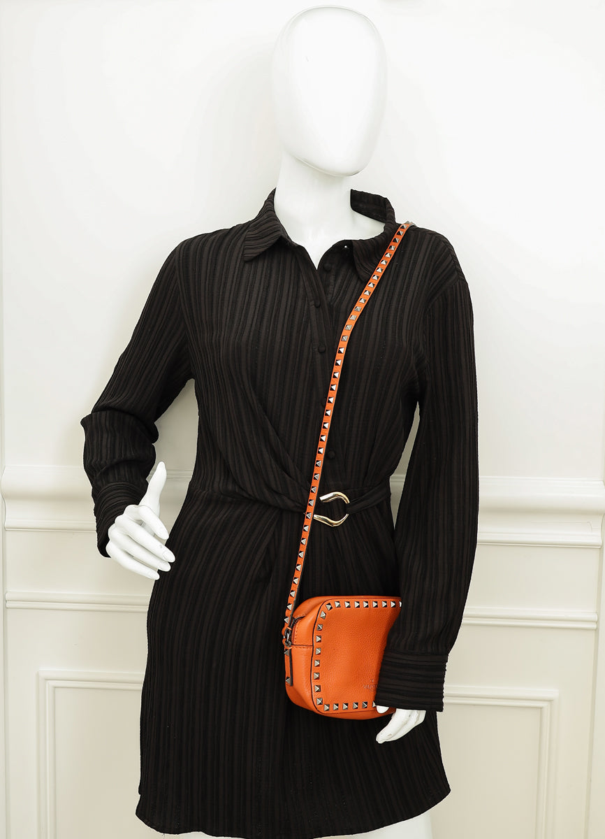 Valentino Orange Rockstud Camera Crossbody Bag