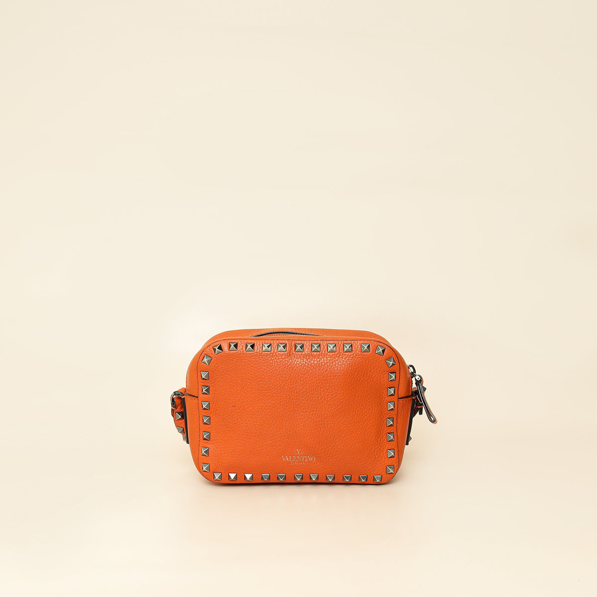 Valentino Orange Rockstud Camera Crossbody Bag