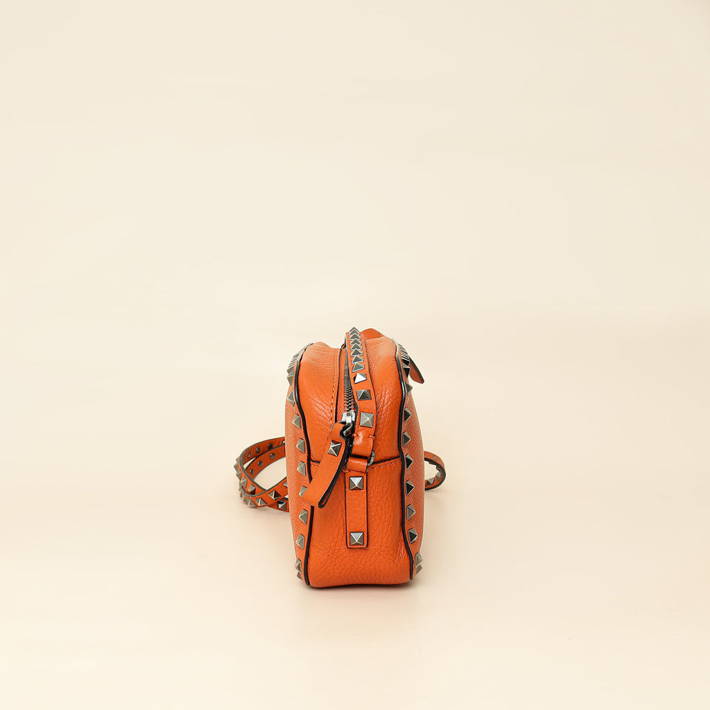 Valentino Orange Rockstud Camera Crossbody Bag
