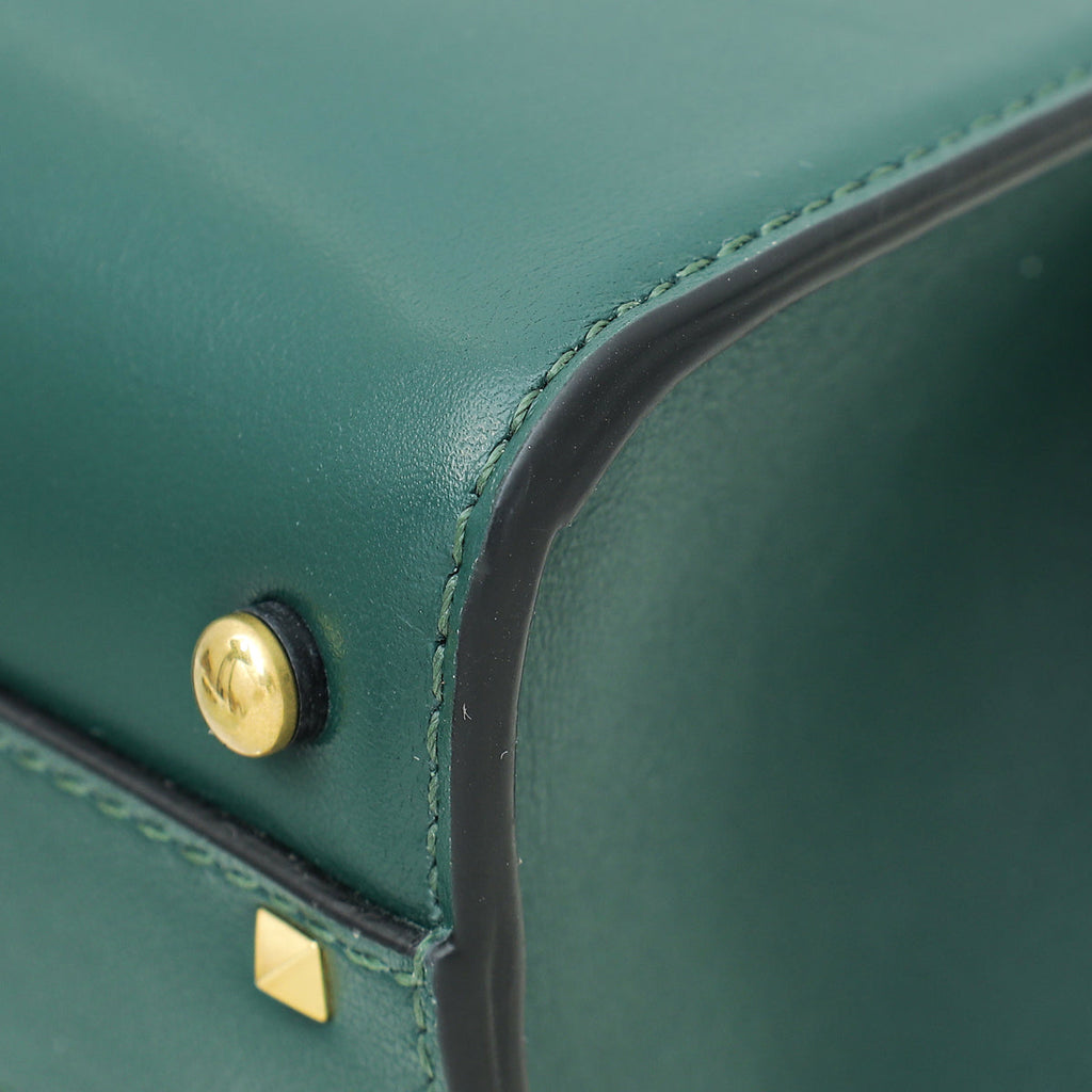 Valentino Dark Green Vlogo Crystal Top Handle Small Bag