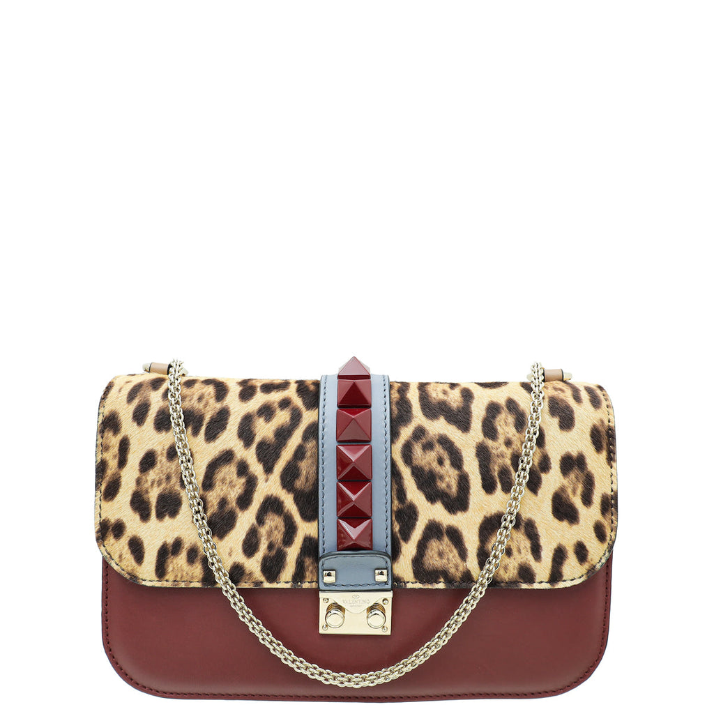 Valentino Multicolor Glam Lock Leopard Medium Shoulder Bag
