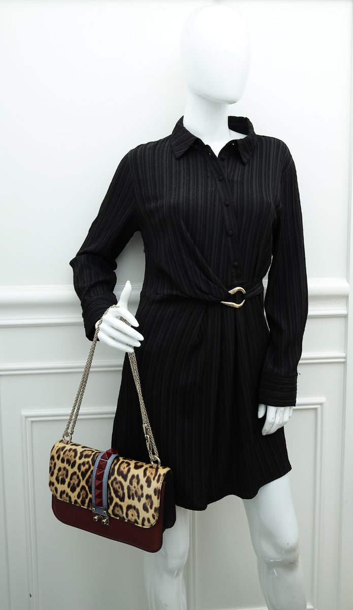 Valentino Multicolor Glam Lock Leopard Medium Shoulder Bag
