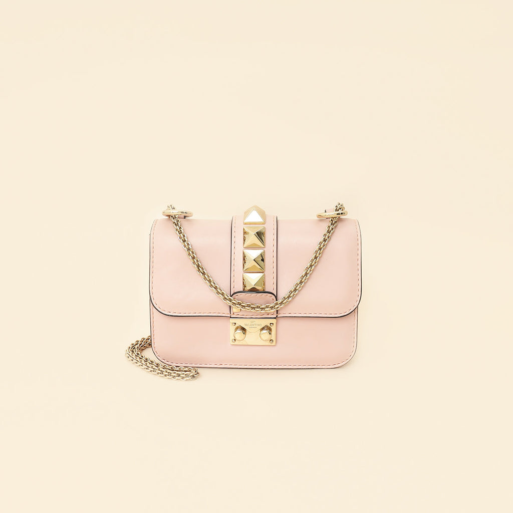Valentino Light Pink Rockstud Glam Lock Flap Mini Shoulder Bag
