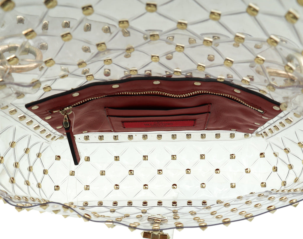 Valentino Clear PVC Rockstud Spike Top Handle Flap Bag