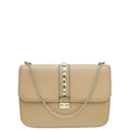 Valentino Beige Rockstud Glamlock Large Shoulder Bag
