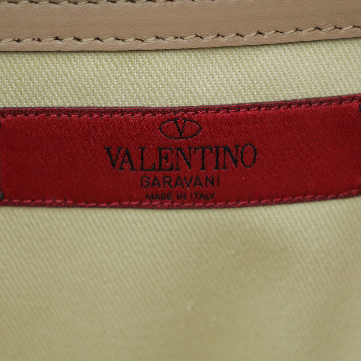 Valentino Beige Rockstud Glamlock Large Shoulder Bag