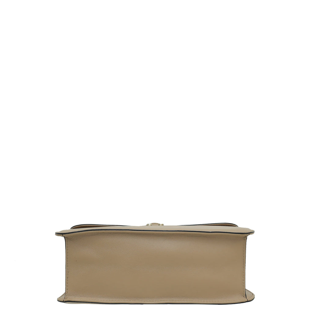 Valentino Beige Rockstud Glamlock Large Shoulder Bag