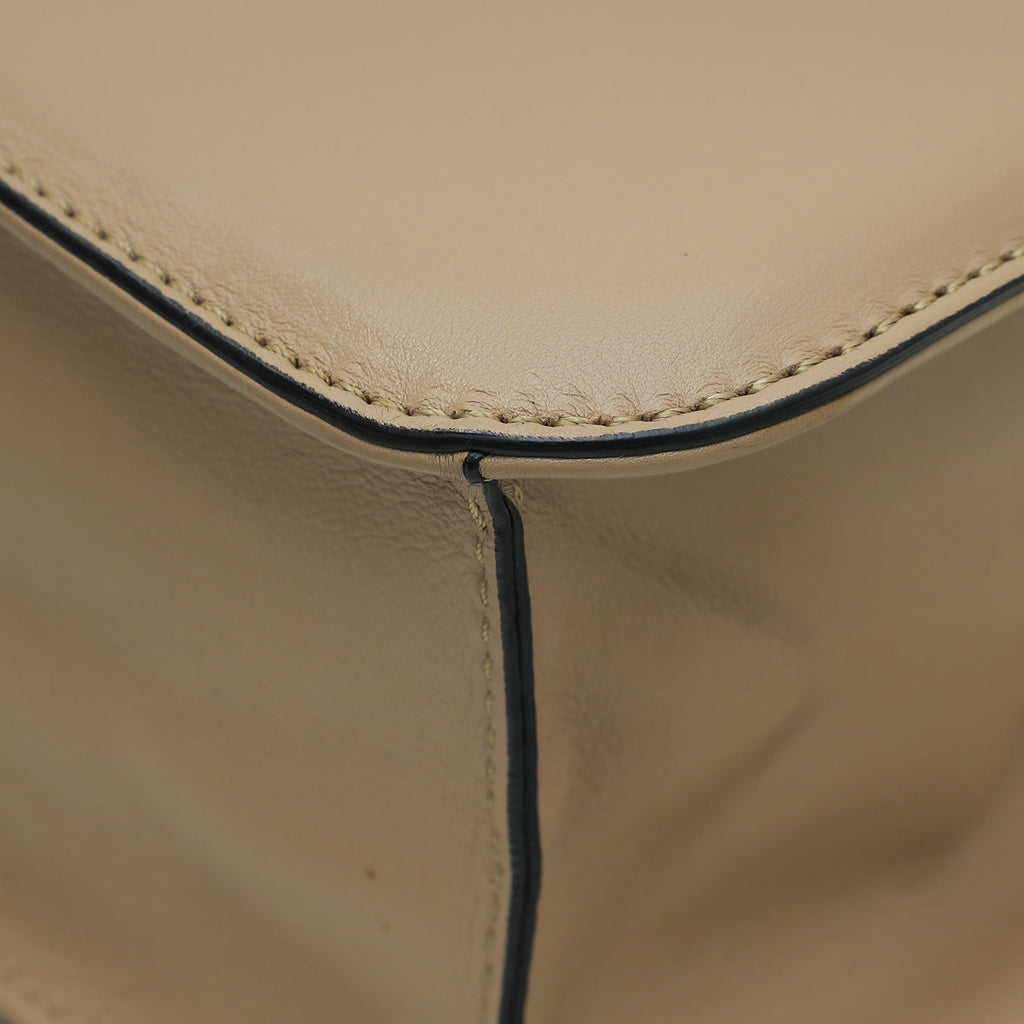 Valentino Beige Rockstud Glamlock Large Shoulder Bag