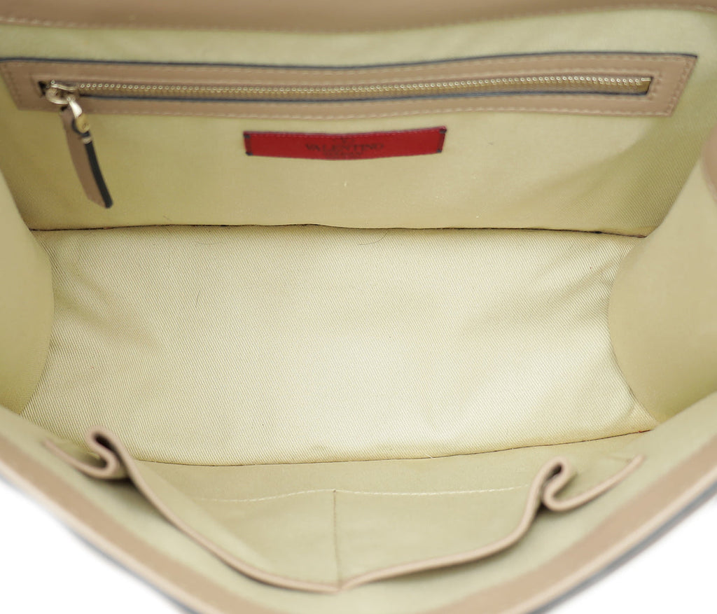 Valentino Beige Rockstud Glamlock Large Shoulder Bag