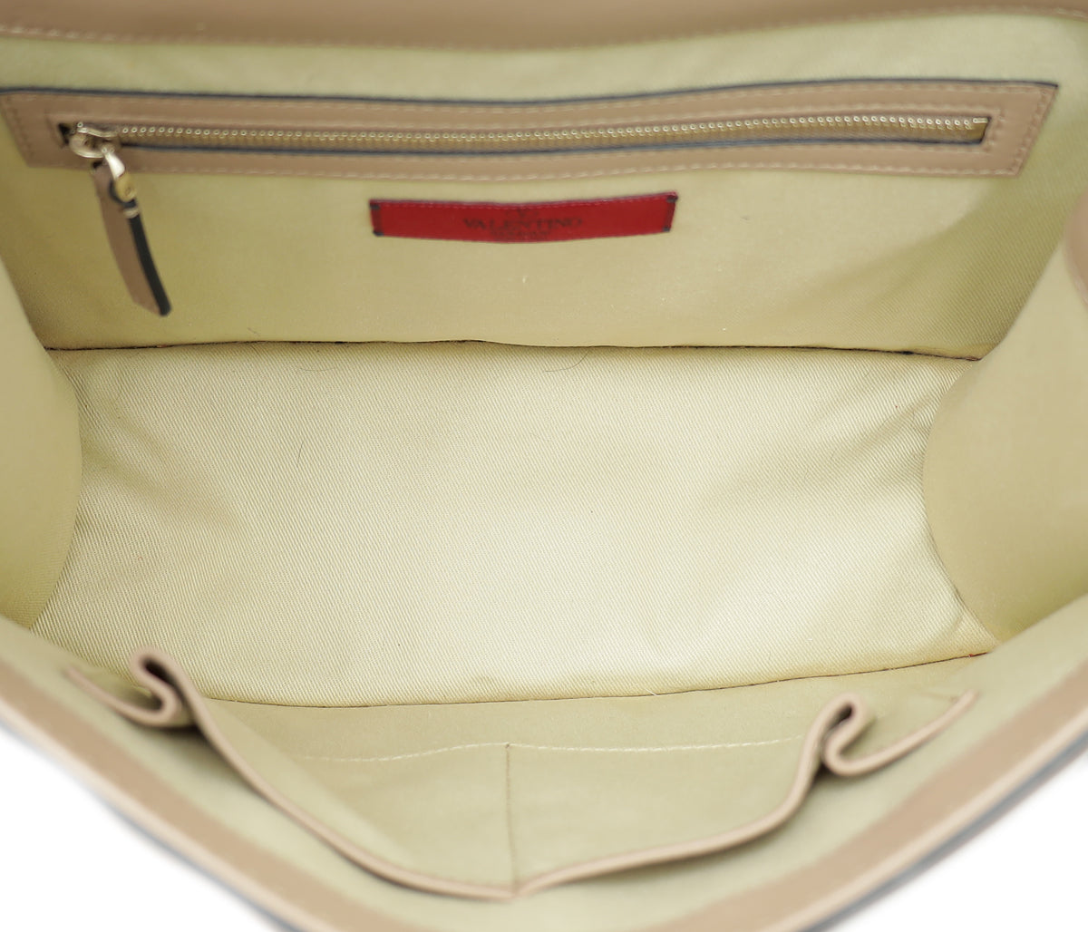 Valentino Beige Rockstud Glamlock Large Shoulder Bag