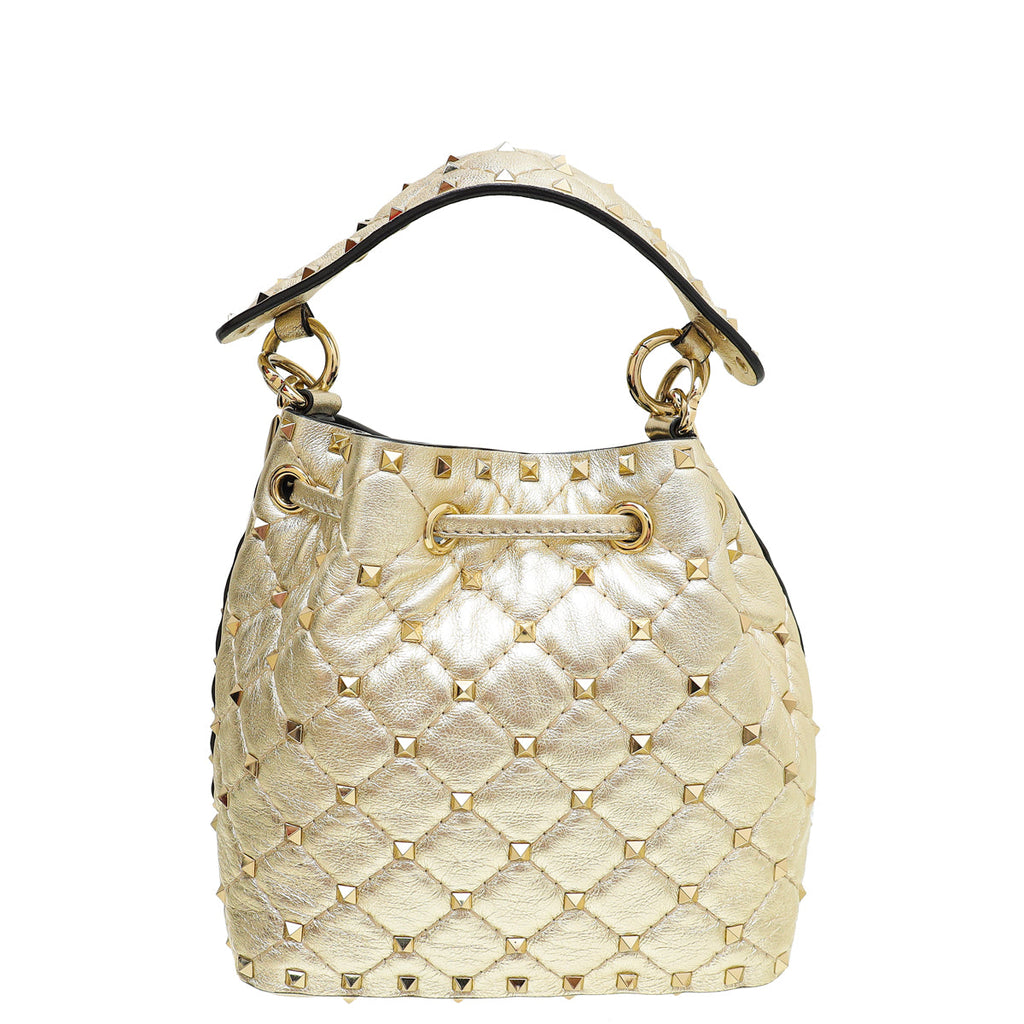 Valentino Gold Rockstud Spike Mini Bucket Bag