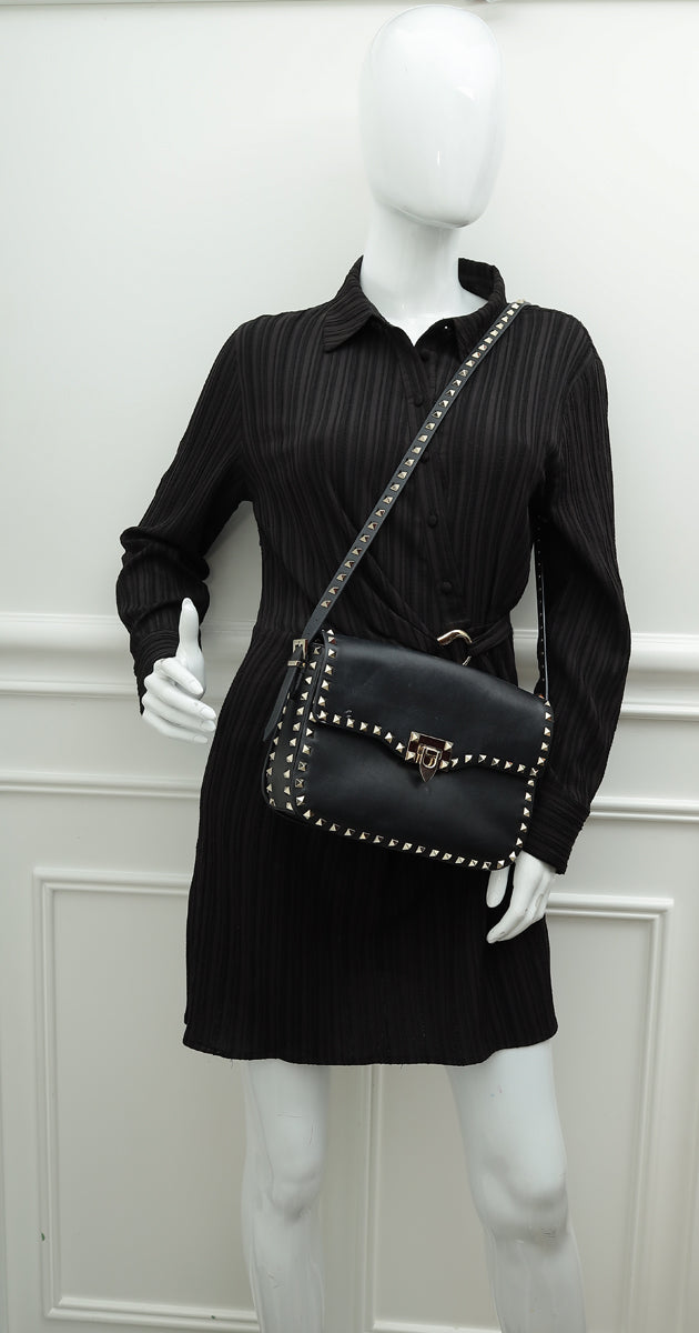 Valentino Black Rockstud Flap Bag