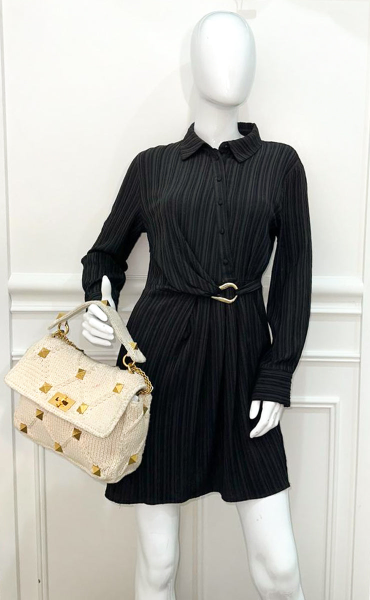 Valentino Ecru Knitted Roman Stud Large Shoulder Bag