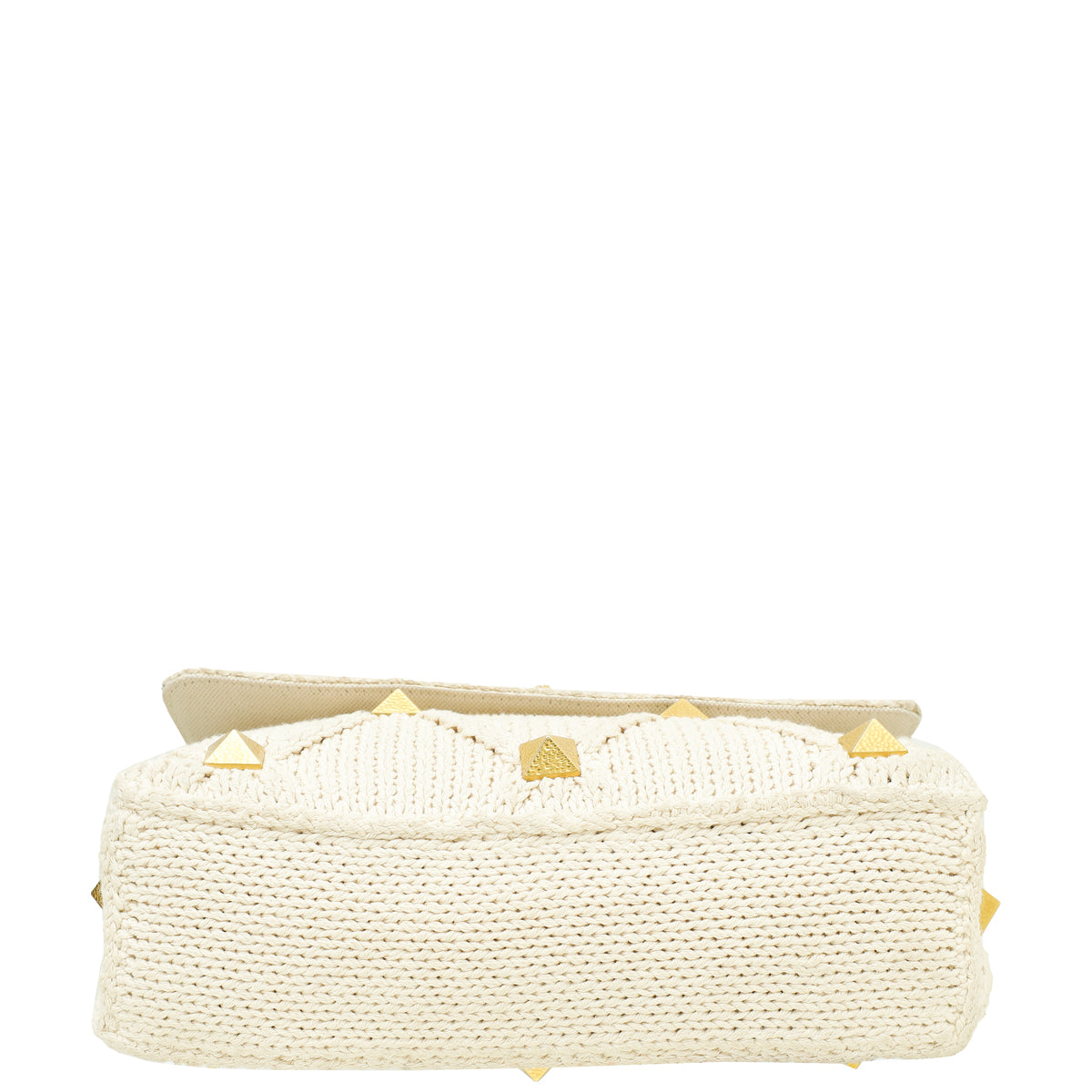 Valentino Ecru Knitted Roman Stud Large Shoulder Bag