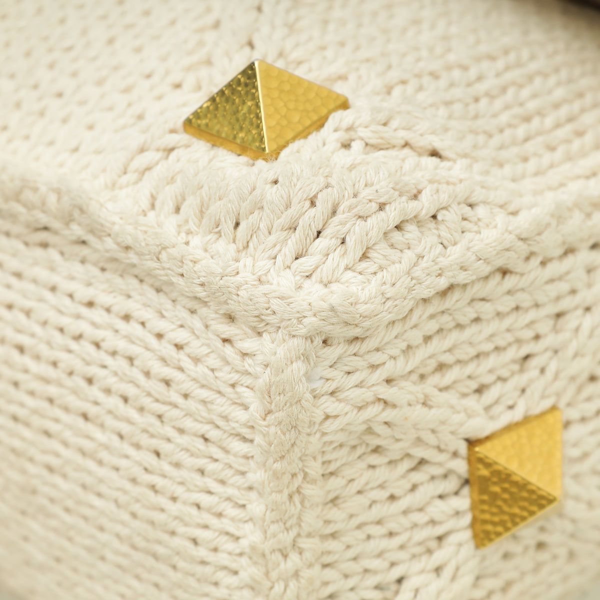 Valentino Ecru Knitted Roman Stud Large Shoulder Bag