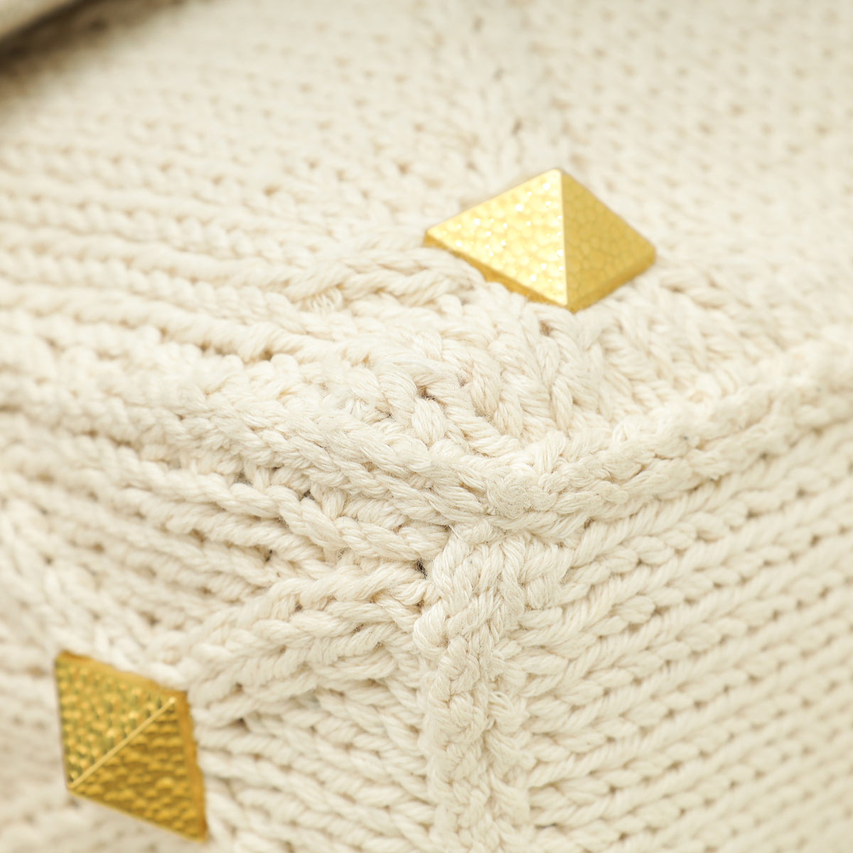 Valentino Ecru Knitted Roman Stud Large Shoulder Bag