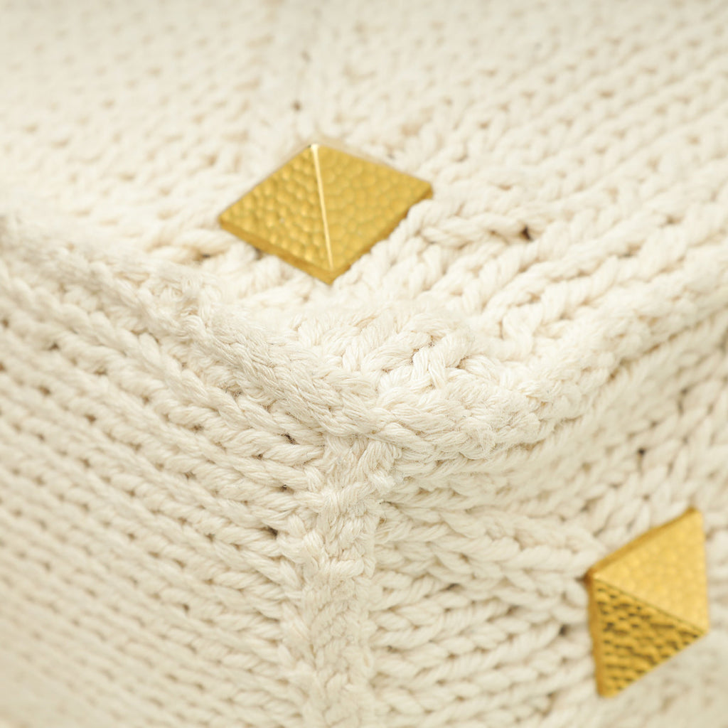 Valentino Ecru Knitted Roman Stud Large Shoulder Bag