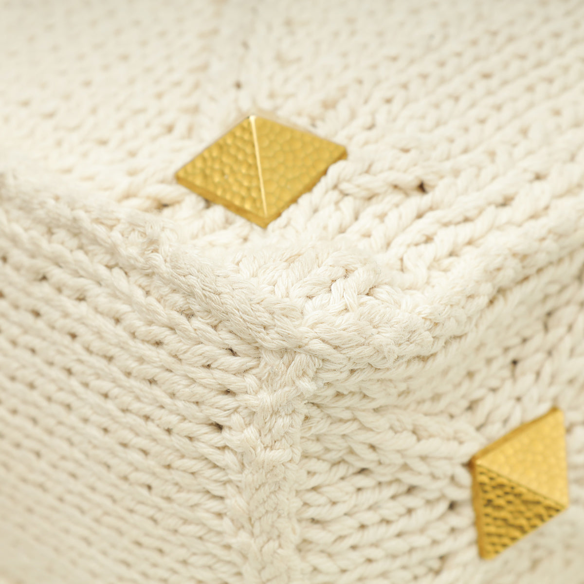 Valentino Ecru Knitted Roman Stud Large Shoulder Bag