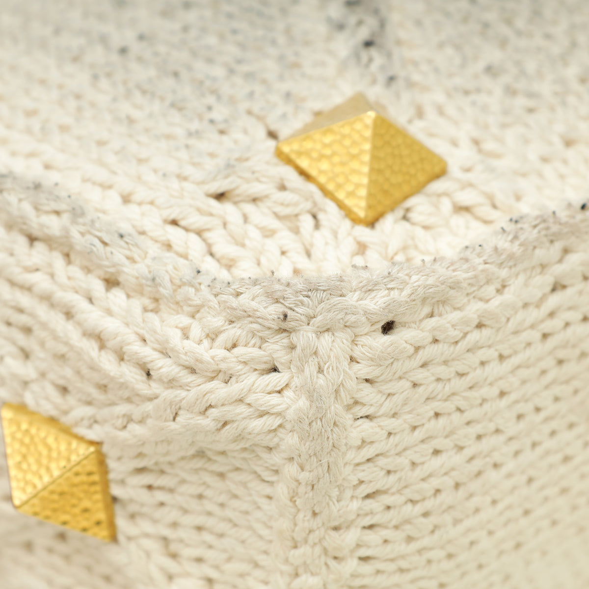 Valentino Ecru Knitted Roman Stud Large Shoulder Bag