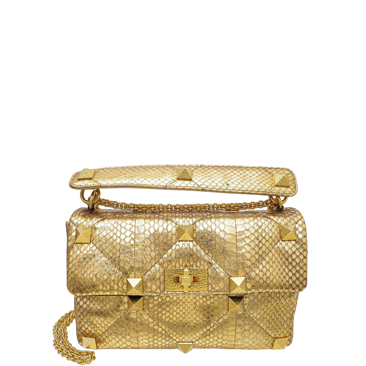 Valentino Metallic Gold Roman Stud The Shoulder Bag Large