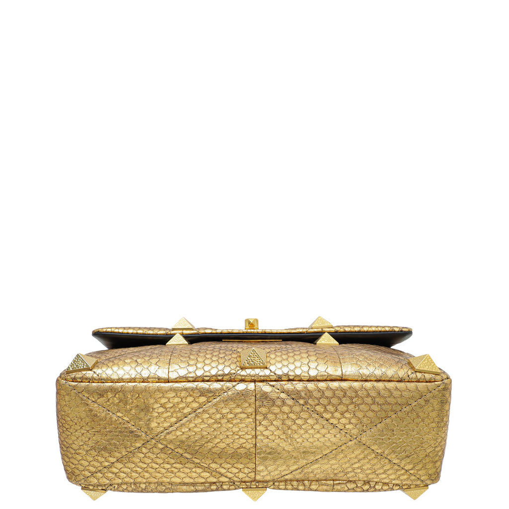 Valentino Metallic Gold Roman Stud The Shoulder Bag Large
