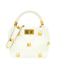 Valentino White Roman Studs Small Top Handle Bag