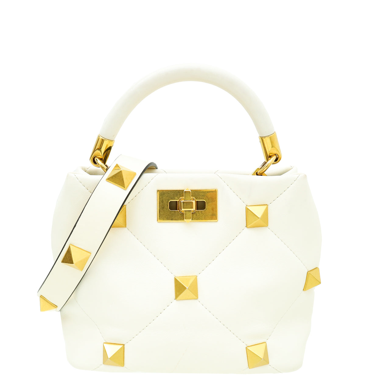 Valentino White Roman Studs Small Top Handle Bag