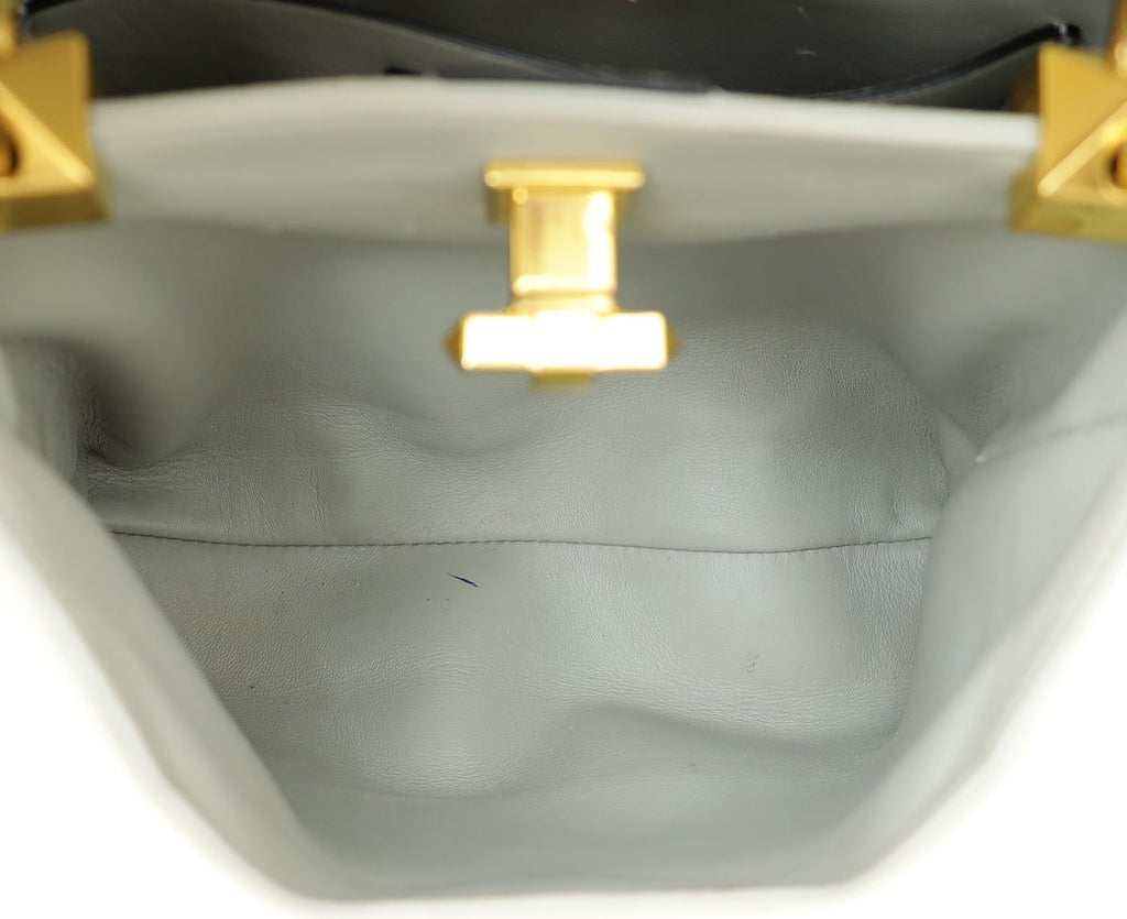 Valentino White Roman Studs Small Top Handle Bag