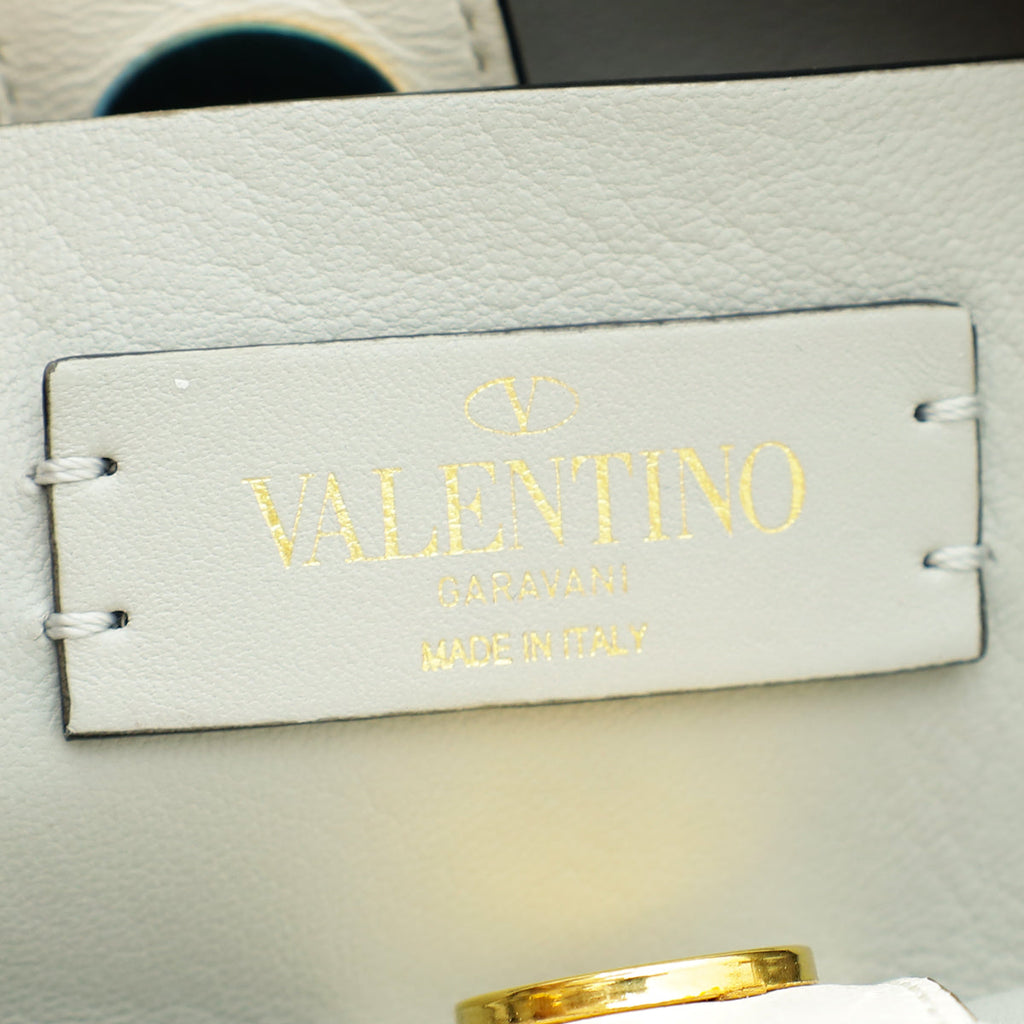 Valentino White Roman Studs Small Top Handle Bag