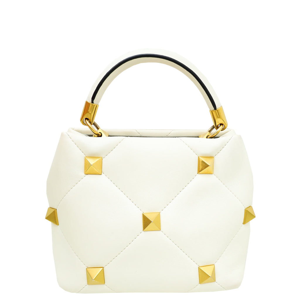Valentino White Roman Studs Small Top Handle Bag
