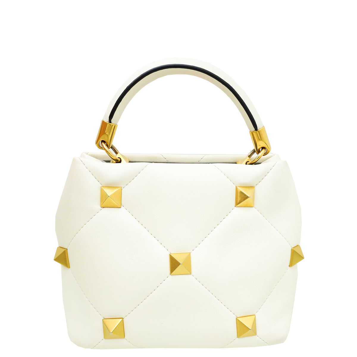 Valentino White Roman Studs Small Top Handle Bag