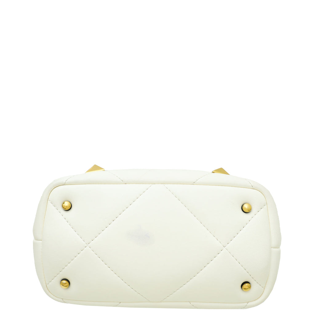 Valentino White Roman Studs Small Top Handle Bag