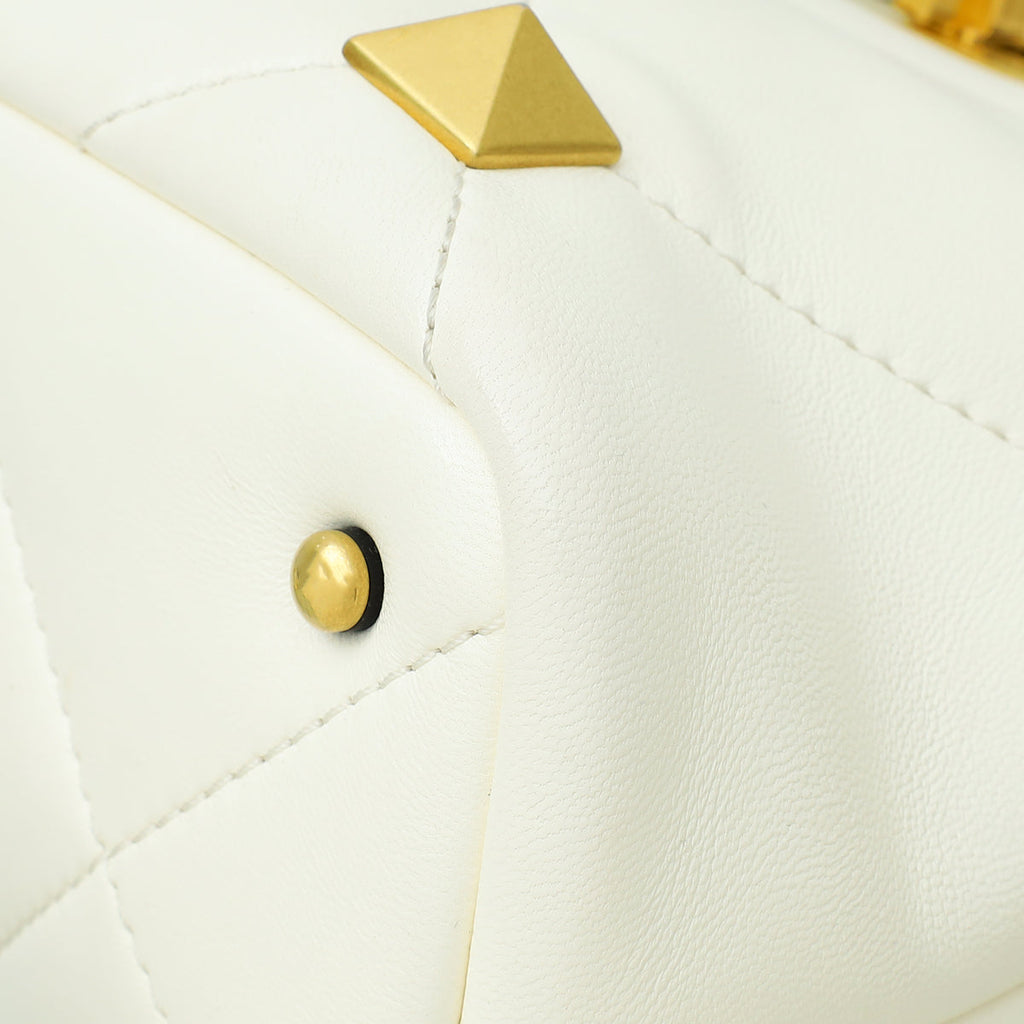 Valentino White Roman Studs Small Top Handle Bag