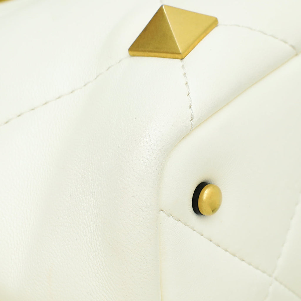 Valentino White Roman Studs Small Top Handle Bag