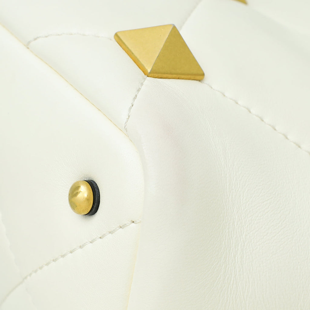 Valentino White Roman Studs Small Top Handle Bag