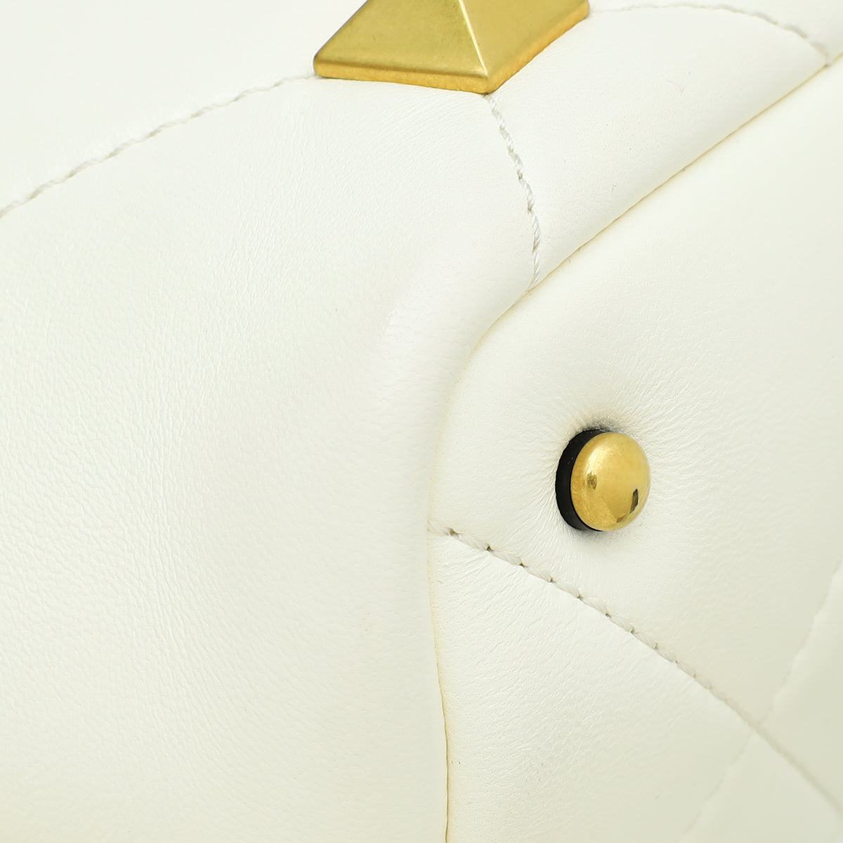 Valentino White Roman Studs Small Top Handle Bag
