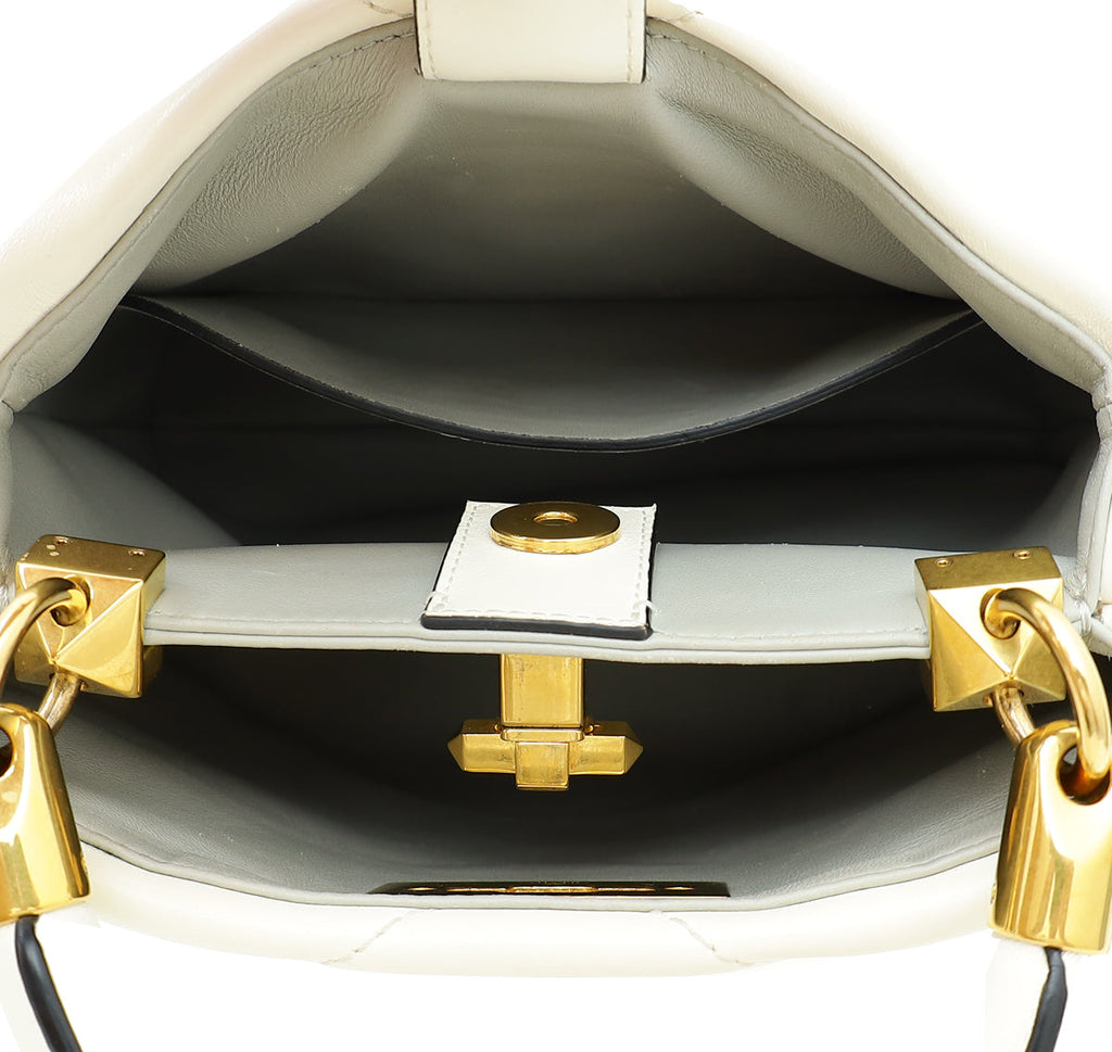 Valentino White Roman Studs Small Top Handle Bag