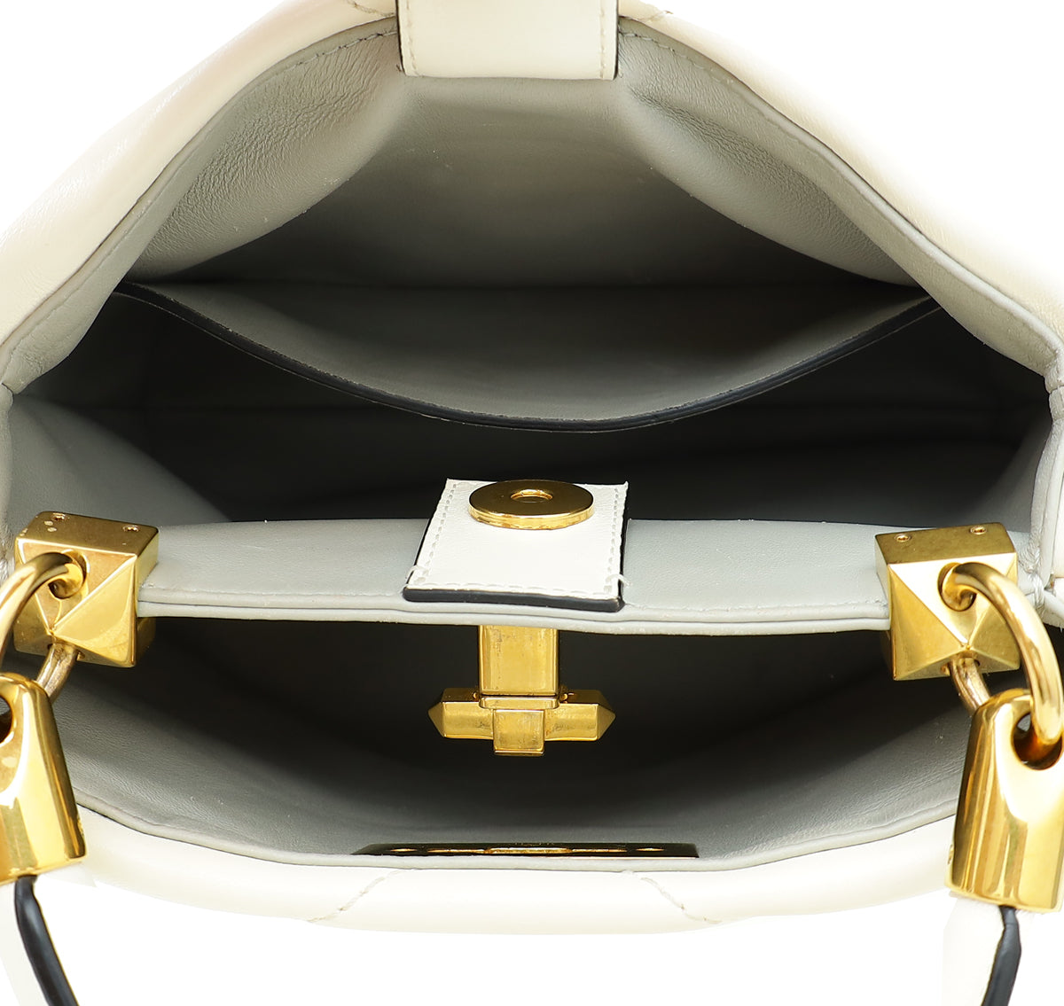 Valentino White Roman Studs Small Top Handle Bag