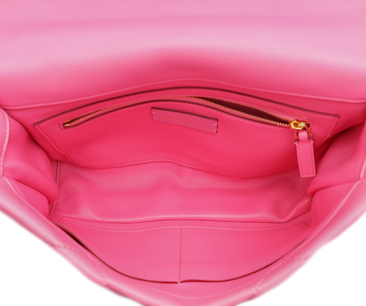 Valentino Pink Nappa with Chain Roman Stud Large Shoulder Bag