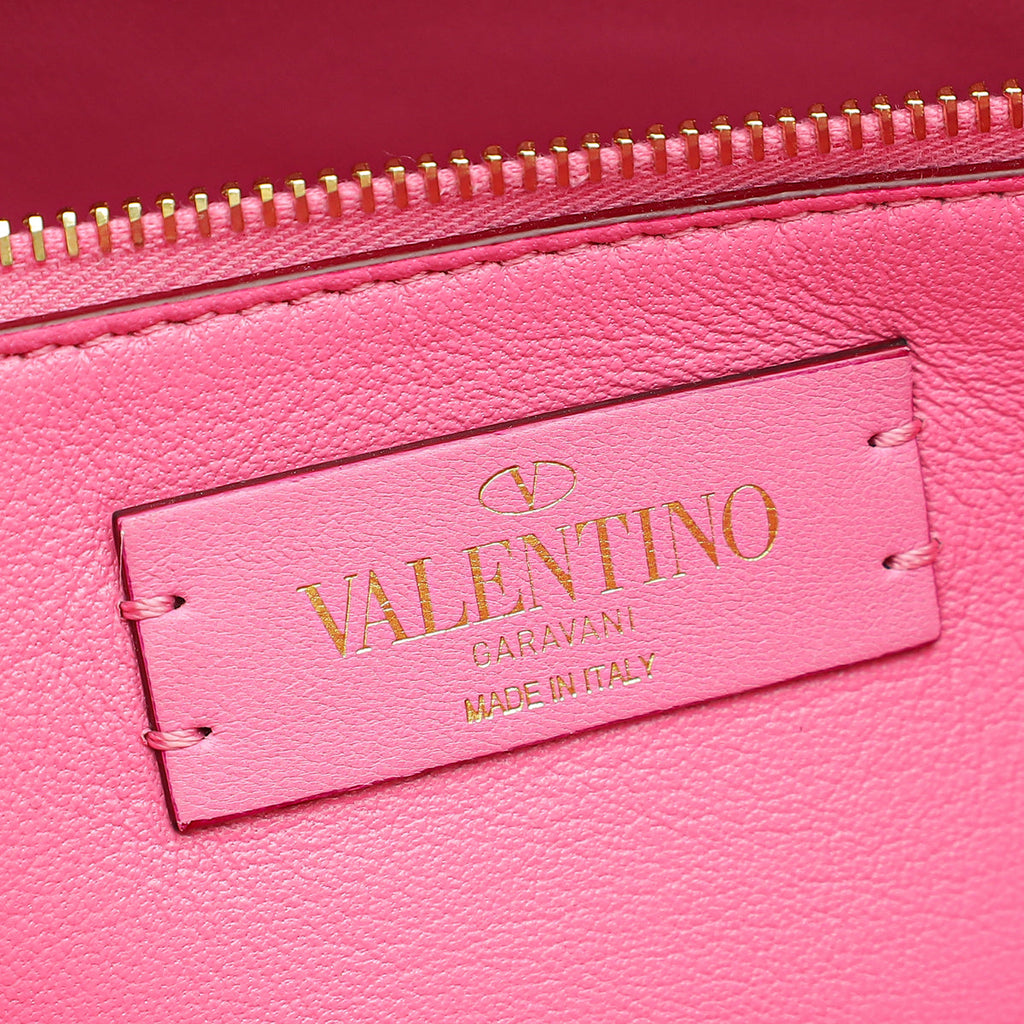 Valentino Pink Nappa with Chain Roman Stud Large Shoulder Bag