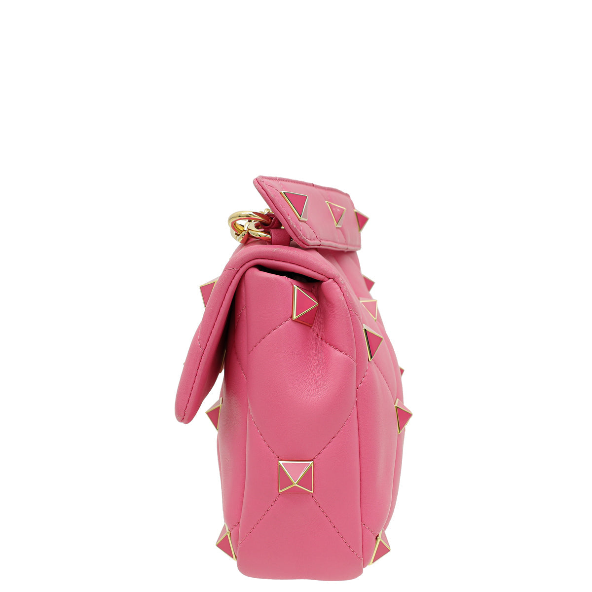 Valentino Pink Nappa with Chain Roman Stud Large Shoulder Bag
