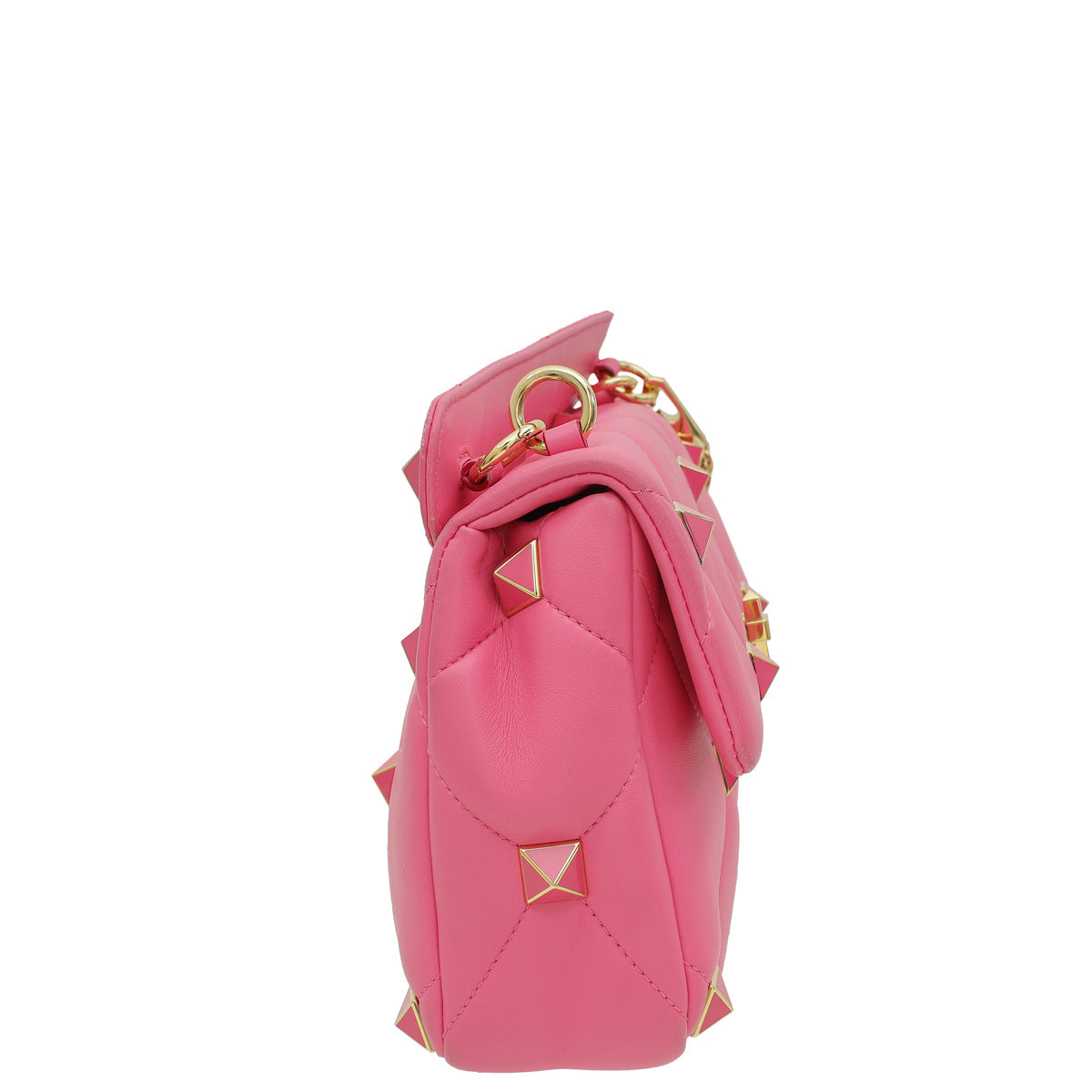 Valentino Pink Nappa with Chain Roman Stud Large Shoulder Bag