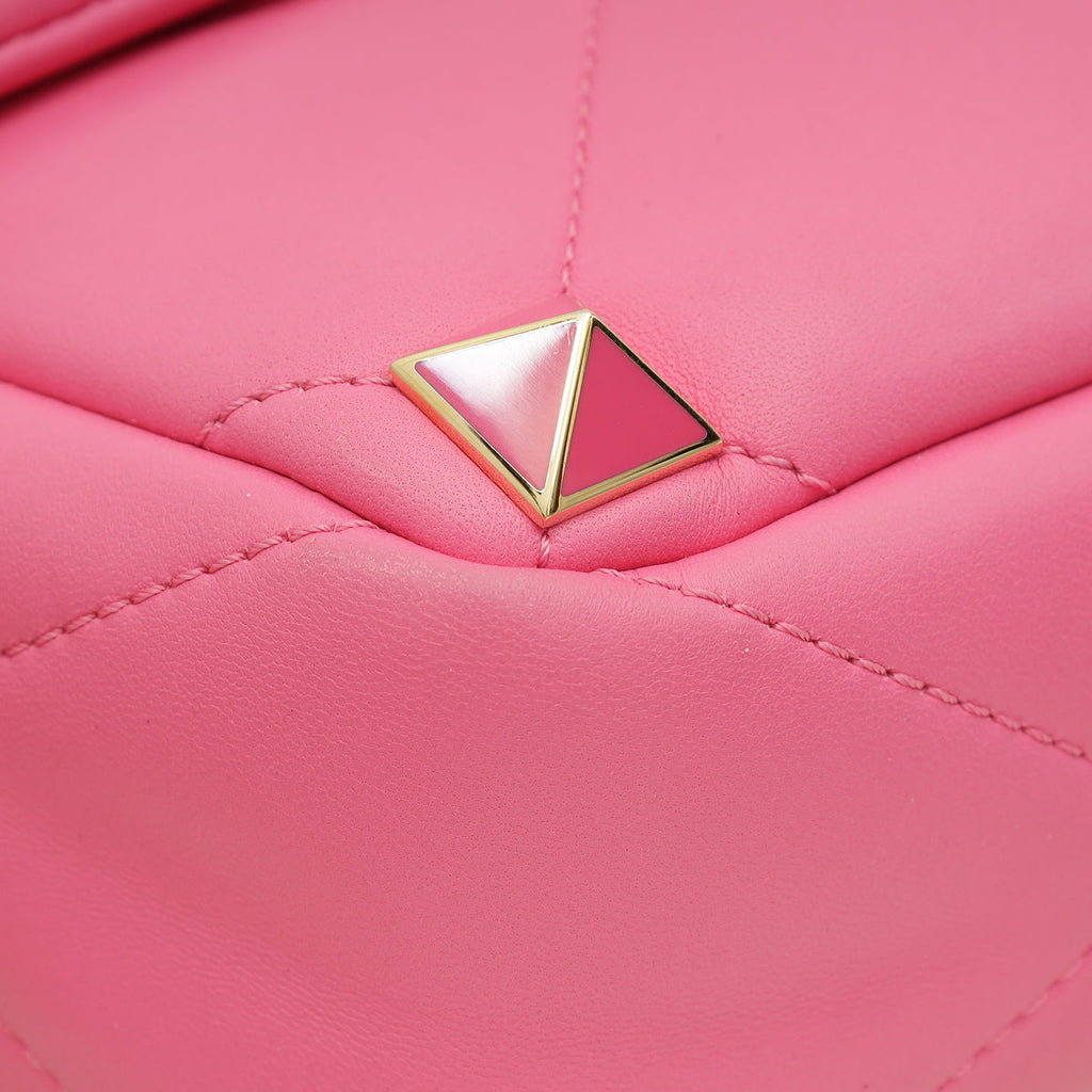 Valentino Pink Nappa with Chain Roman Stud Large Shoulder Bag