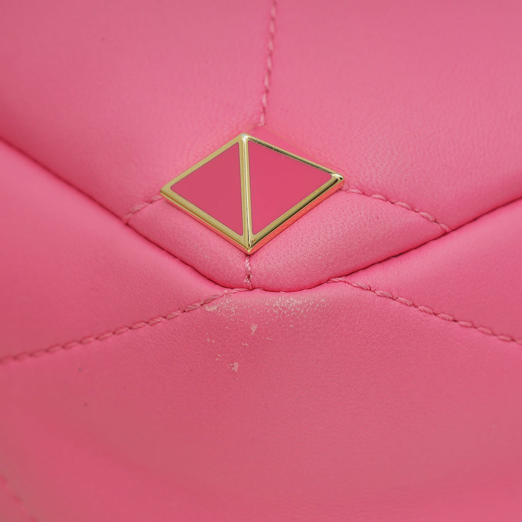 Valentino Pink Nappa with Chain Roman Stud Large Shoulder Bag