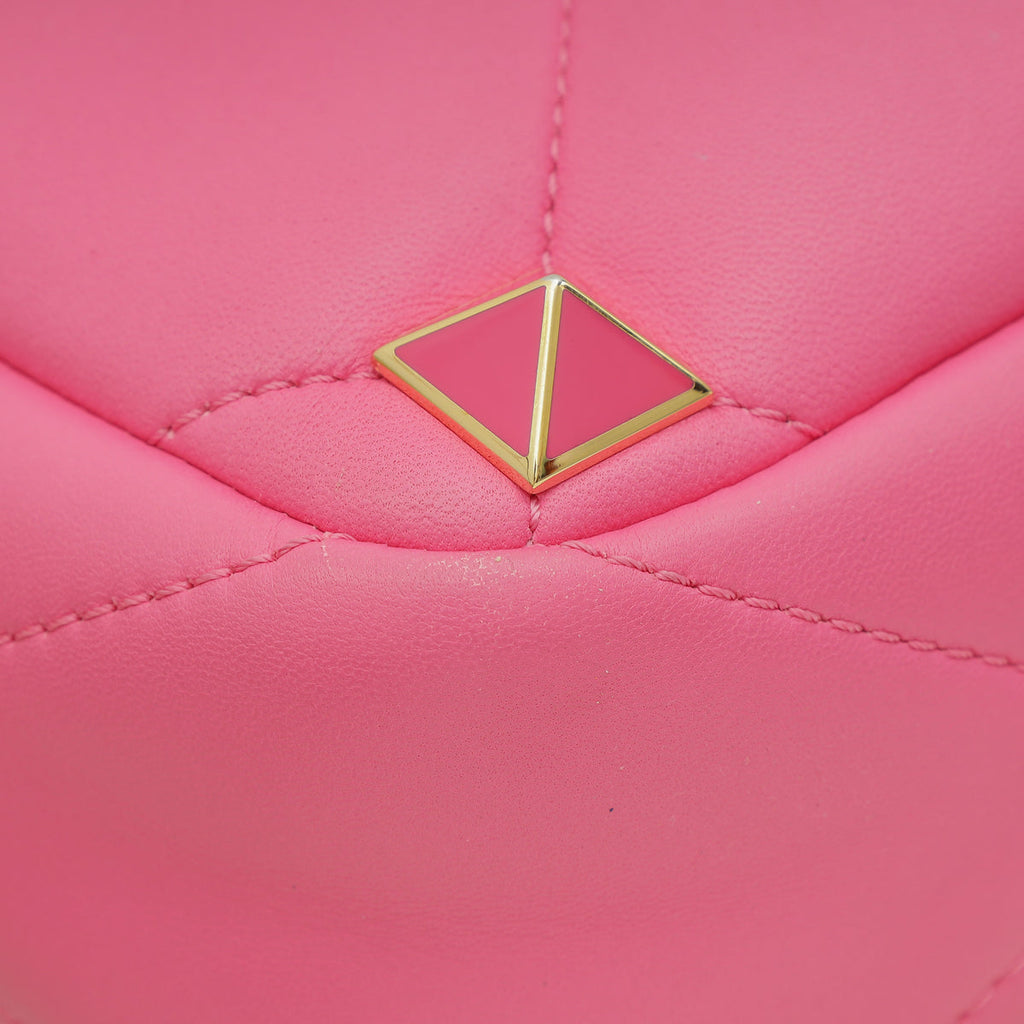 Valentino Pink Nappa with Chain Roman Stud Large Shoulder Bag