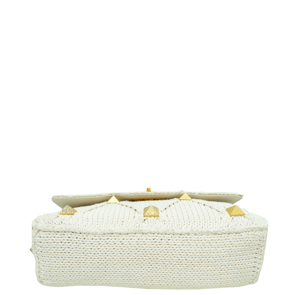 Valentino Ecru Roman Stud Knitted Shoulder Bag Large