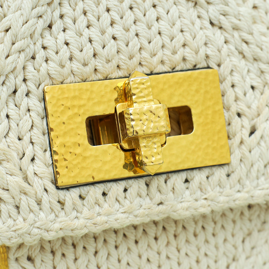 Valentino Ecru Roman Stud Knitted Shoulder Bag Large