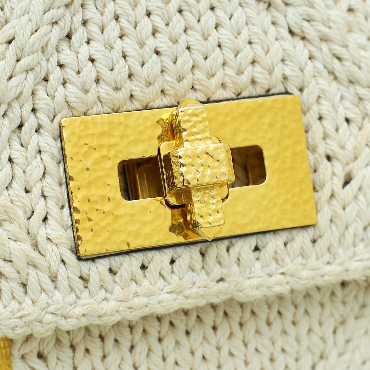 Valentino Ecru Roman Stud Knitted Shoulder Bag Large